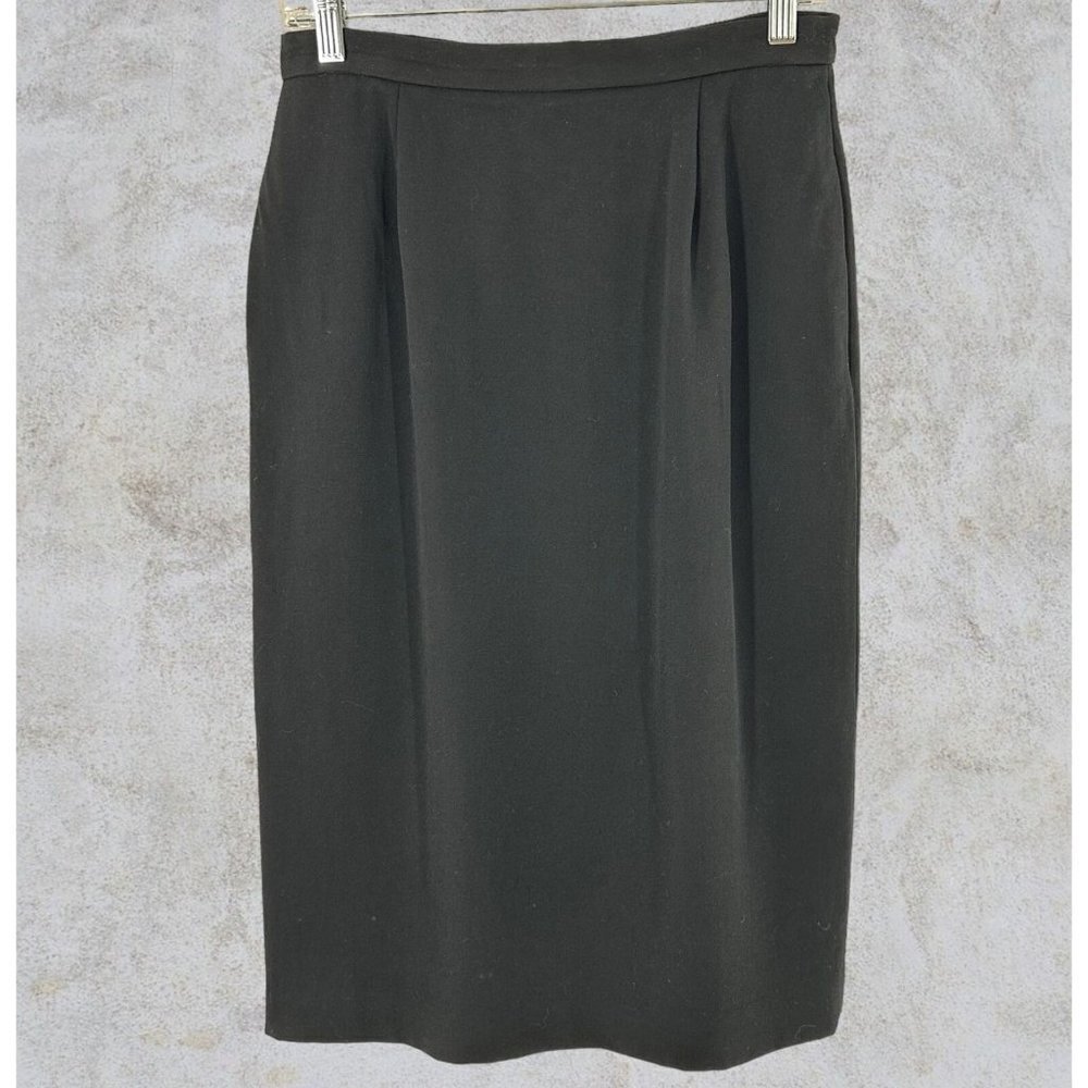 Vintage Christian Dior Black Wool Twill Pencil Midi Skirt Size 10 Career